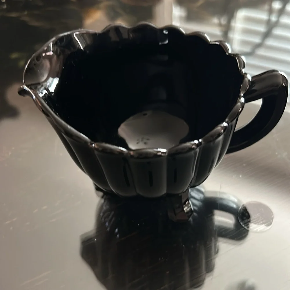 Imperial Glass Pillar Flute 1940’s footed Black Creamer and open Sugar bowl Set.